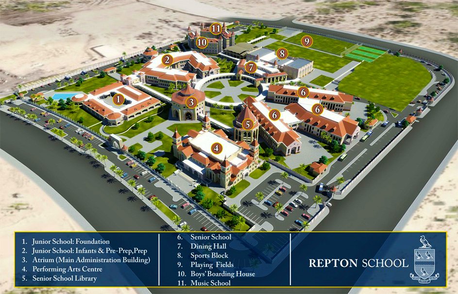 Eine Karte des Campus der Repton School Dubai