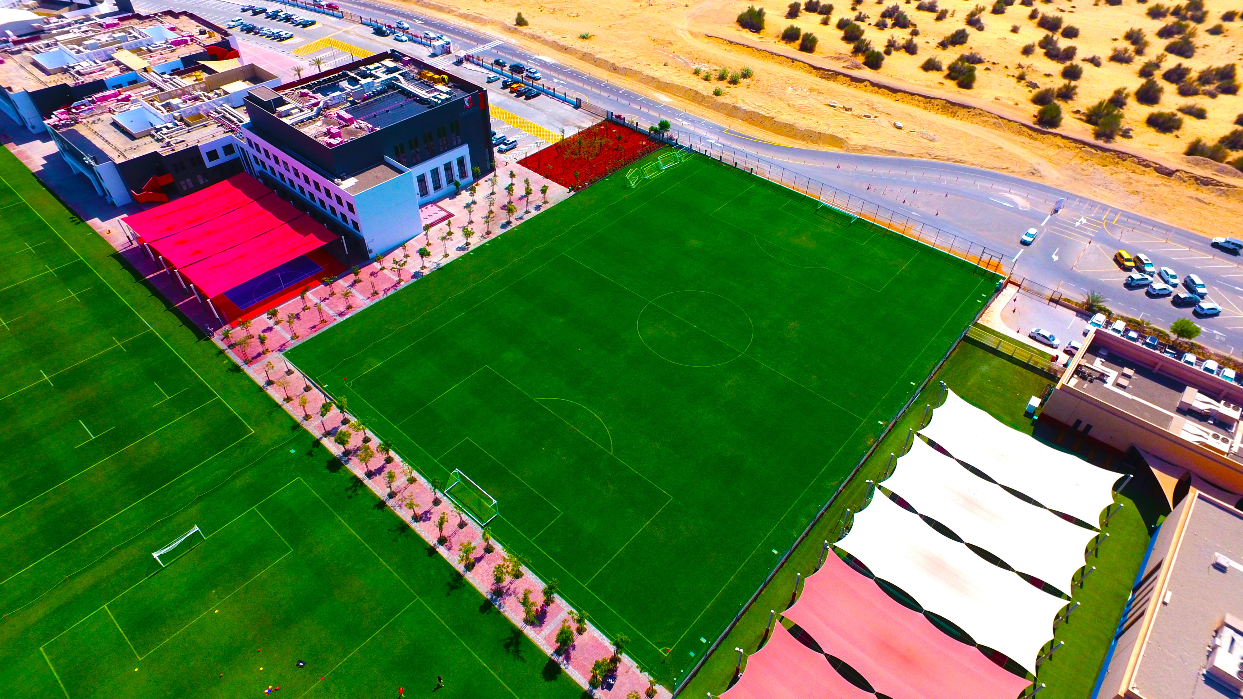 Sporting facilities at DESC Dubai English Speaking College are outstanding as highlighted by this aerial short of the school