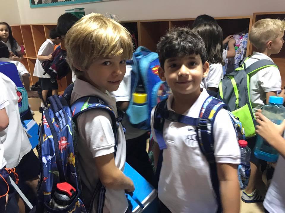 Sasha & Majd welcoming their first day of school happily