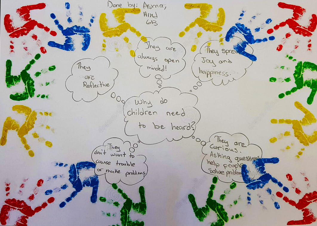 An example of a child's work at Mirdif Private School in Dubai highlighting the importanace of empowering children's voices and building self confidence