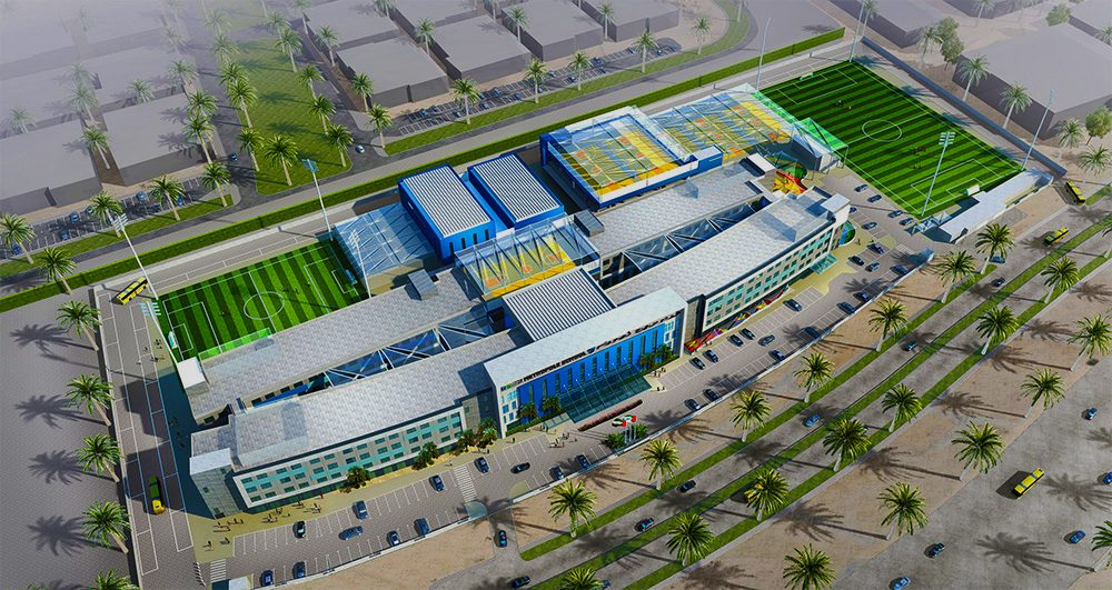 Gerendertes Foto der neuen GEMS School of Digital Futures, die im September 2018 in Dubai eröffnet wurde