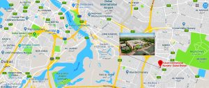 Map showing directions to Fufture International Nursery in Dubai