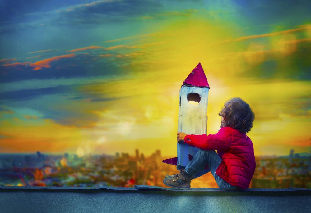 How to Choose the Best School for Your Child. School Leaders Reveal All. Illustration of boy dreaming big with a rocket to highlight how the best schools inspire children.