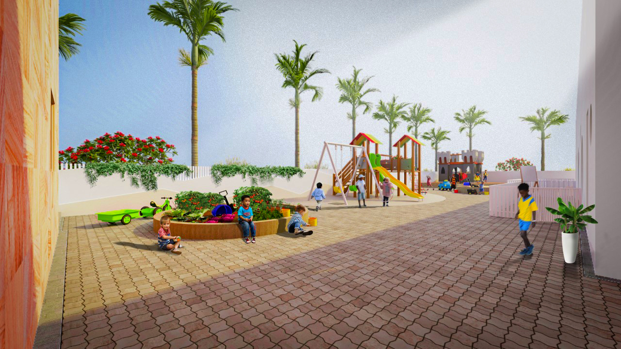 Architectural render of the new Discover and Play Outdoor spaces at Victory Heights Foundation Stage school in Dubai, the sister FS school to Victory Heights Primary School.