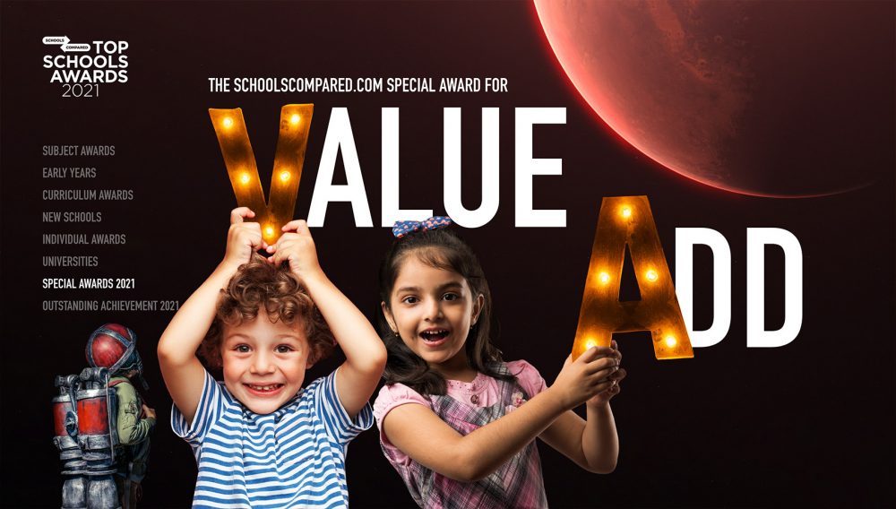 Der SchoolsCompared.com Top Schools Award für Wertschöpfung und das Hinterlassen eines Kindes hinter dem Anmeldeformular 2021