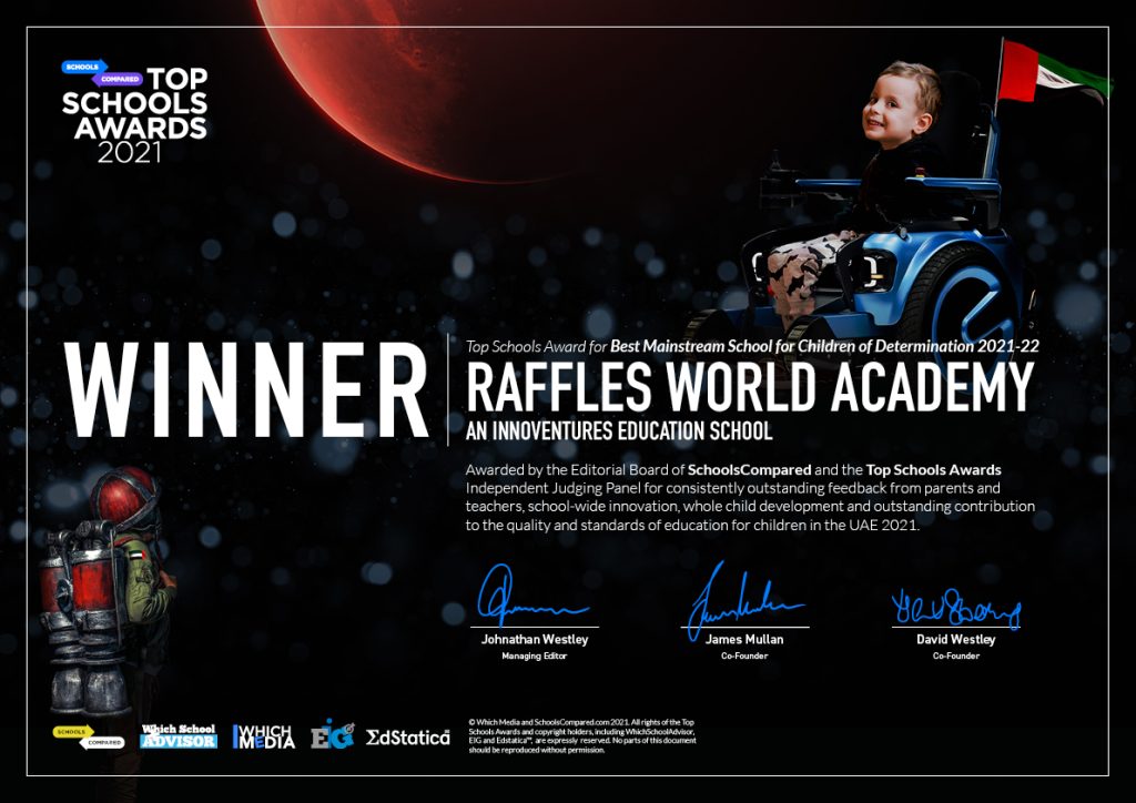 Raffles World Academy in Dubai - Gewinner der Best Mainstream School for Children of Entschlossenheit bei den Top Schools Awards 2021
