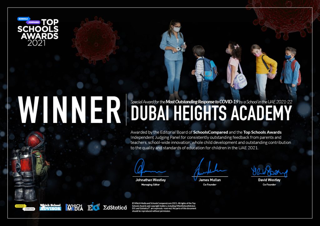 منحت أكاديمية دبي هايتس جائزة SchoolsCompared.com لأفضل المدارس عن الاستجابة المتميزة لفيروس كوفيد 19 في إحدى مدارس الإمارات العربية المتحدة