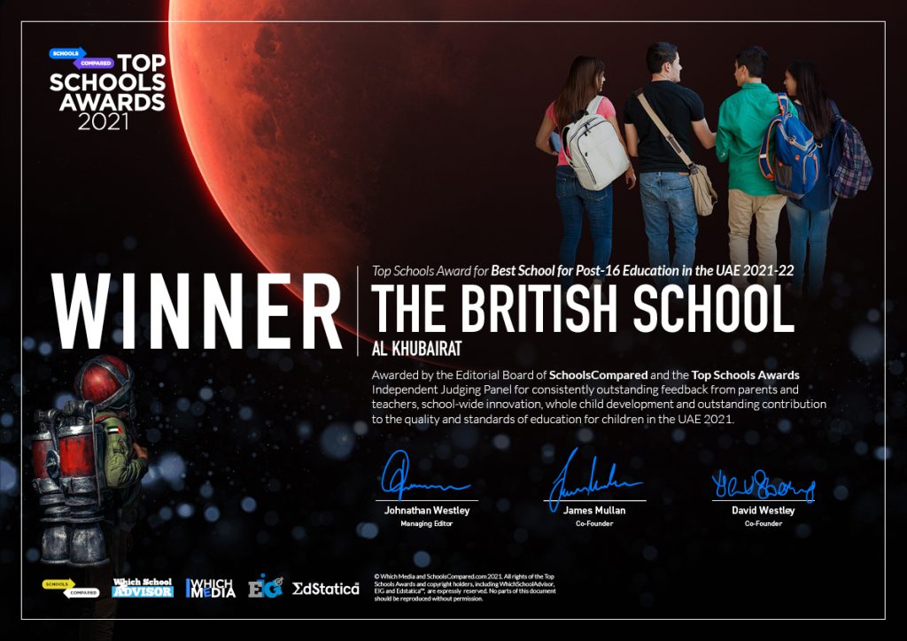 The British School Al Khubairat - Join winner of the SchoolsCompared Top Schools Award for Best Secondary School Education in the UAE 2021