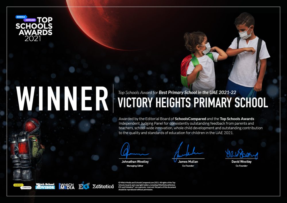 Victory Heights Primary School gewinnt den SchoolsCompared.com Top Schools Award 2021 für die beste Grundschule in den Vereinigten Arabischen Emiraten