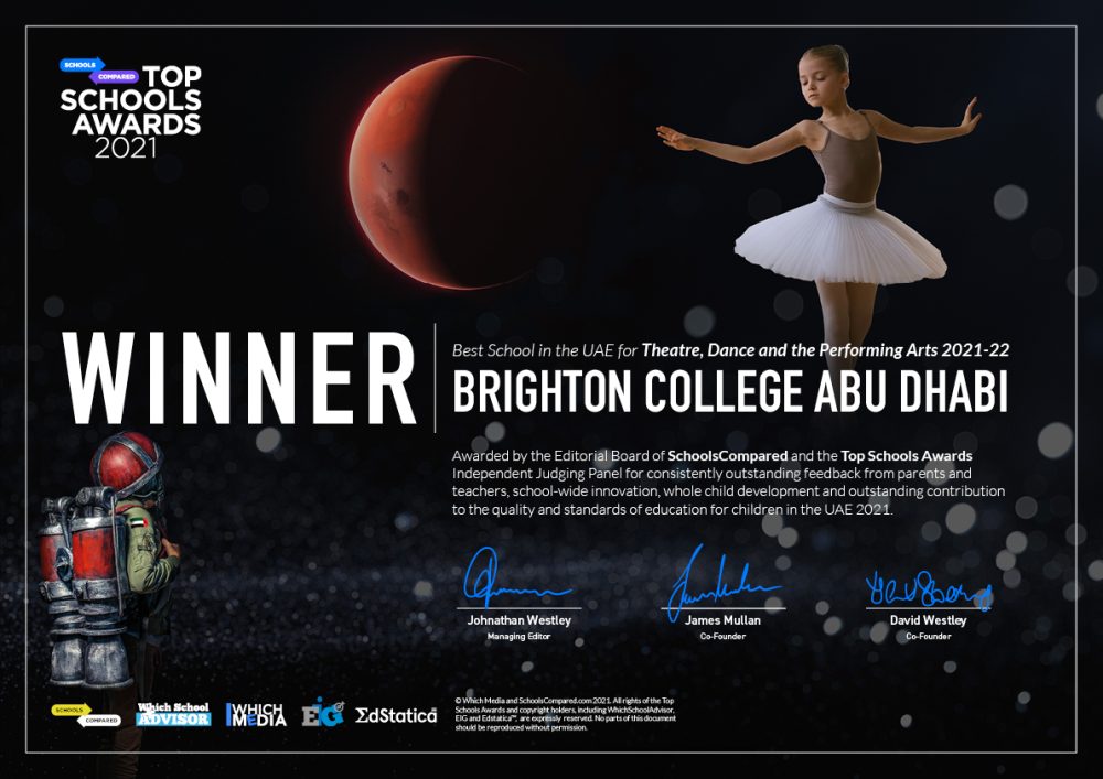 منحت برايتون كوليدج أبوظبي جائزة أفضل مدرسة للمسرح والرقص والفنون المسرحية في الإمارات 2021-22