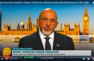 Photograph of Nadhim Zahawi wearing a T Level badge which he confirmed does not stand for Tory Leader - and that he has no plans to run for Prim Minister to replace Boris Johnson who is currently mired in Party Gate.