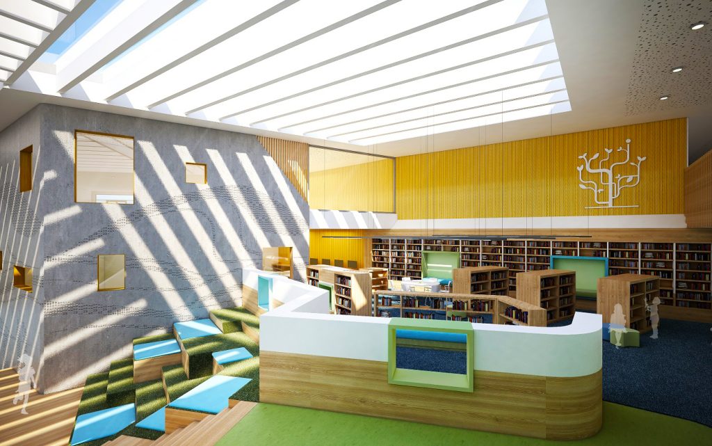عرض معماري للمكتبة في مدرسة سيتيزنز دبي الافتتاح في سبتمبر 2022