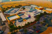 Photograph by an architect providing a render of the all new Al Yasmina Academy camous coming toKhalifa City Abu Dhabi in 2024. The new development is a stone's throw from the existing school and will feature an outstanding landmark new auditorium for theatre and conferences as well as new swimming pools, sporting , technology and science facilities.