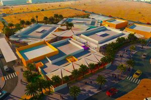 Photograph by an architect providing a render of the all new Al Yasmina Academy camous coming toKhalifa City Abu Dhabi in 2024. The new development is a stone's throw from the existing school and will feature an outstanding landmark new auditorium for theatre and conferences as well as new swimming pools, sporting , technology and science facilities.