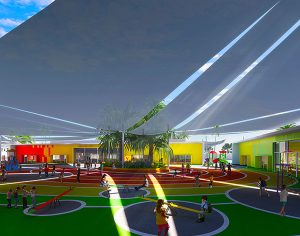 Outdoor classrooms and play spaces, including those specigfically for younger children, take pride of place in designs for the new Al Yasmina Academy school and campus