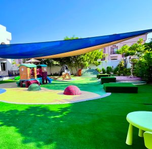 Outdoor play centres and grounds of Green Grass Nursery in Dubai