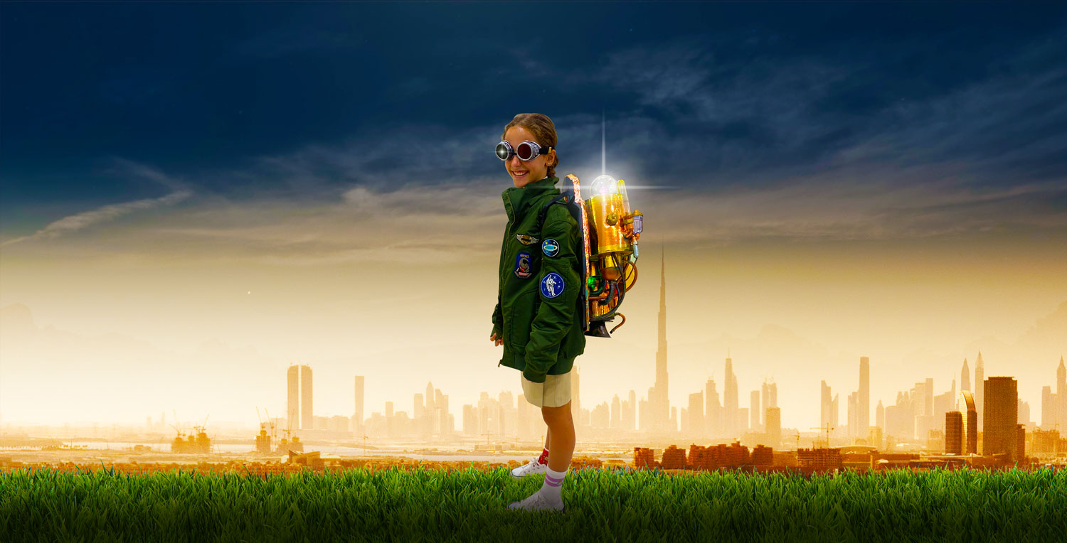 Top Schools Awards 2023. Best School for Post-16 Education in the UAE 2023 - 24. Here we see a young girl from South View School in Dubai preparing for flight wearing a jet pack specially engineered for the Top Schools Awards.