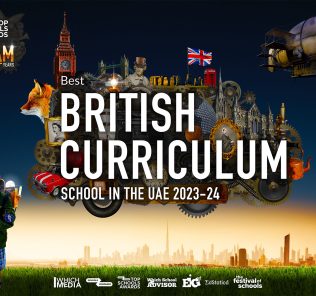 Top Schools Awards 2023 Award for Best British School in the UAE. Image shows young girl and aspiring engineer from Durham School Dubai testing a Jet Pack specially developed for the Top Schools Awards 2023 to highlight the importance of ST|EAM in schools