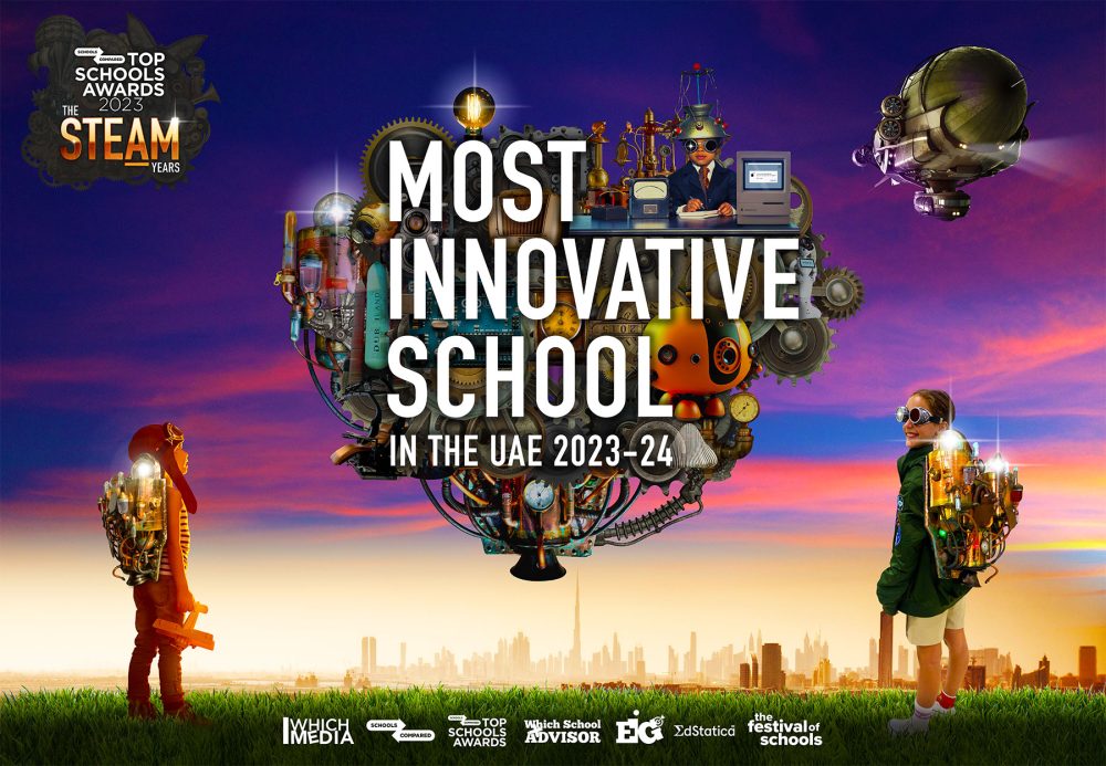 Glücklichste Schule in den Vereinigten Arabischen Emiraten. Top Schools Awards 2023 - 24 Preis für Innovation in der Bildung.
