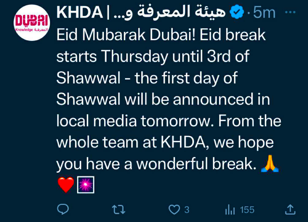 KHDA bestätigt Eid-Feiertage in Dubai-Schulen – offiziell
