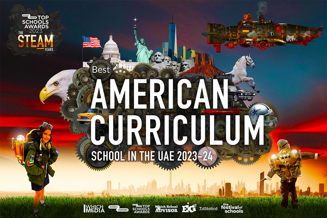Der Top Schools Award für die beste amerikanische Schule in den Vereinigten Arabischen Emiraten wird an die GEMS Dubai American Academy für ihre herausragende Ausbildung von Kindern im UA-Lehrplan verliehen