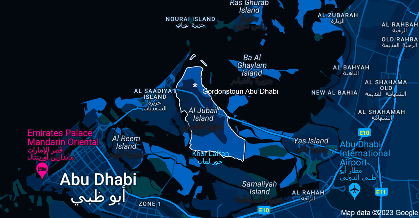Karte mit der Lage von Gordonstoun Abu Dhabi