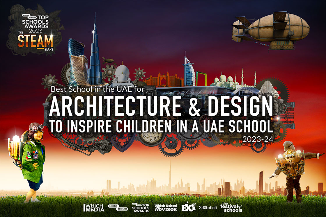 Der Top Schools Award für die beste Schule für Architektur, die Kinder inspiriert, wurde 2024 an die Arcadia School Dubai verliehen