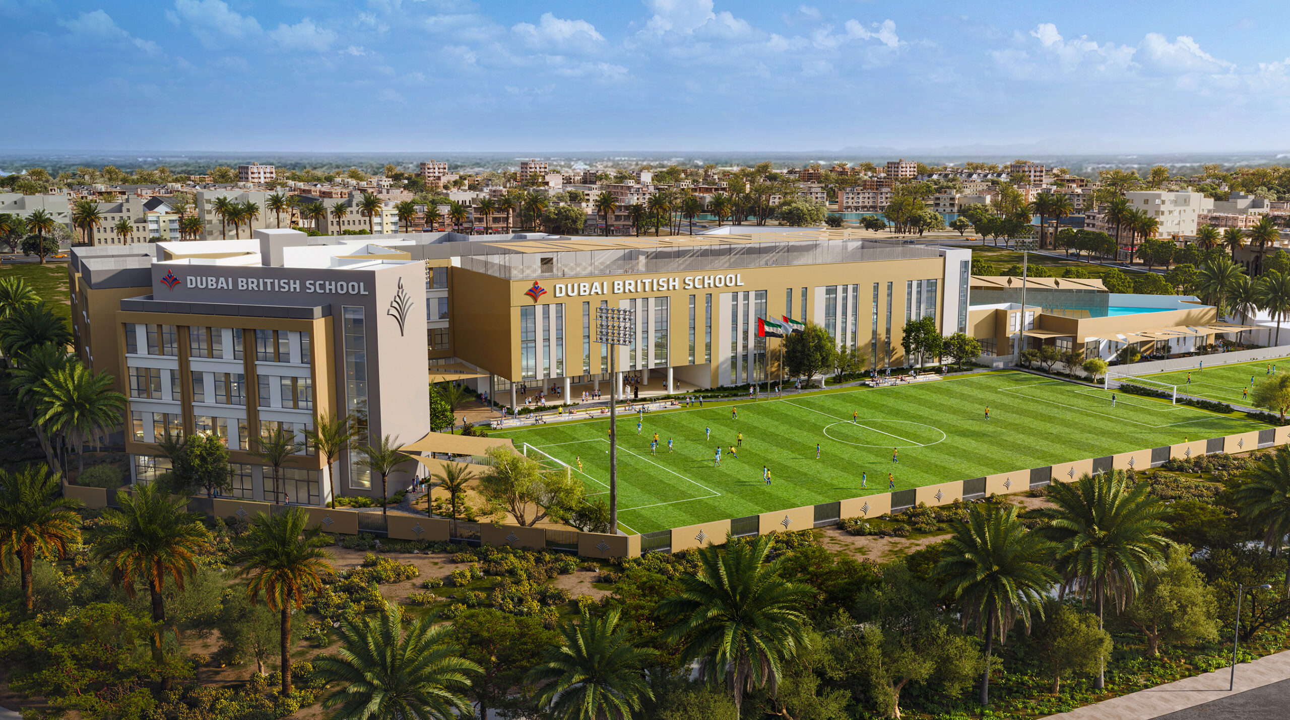Outstanding sporting facilities and playing fields are one of the many stand-out features of the planned DBS Mira. Dubai British School Mira School review by SchoolsCompared.com